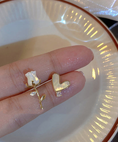 Rose Stud Gold Overgild And Copper Fashion Floral Asymmetrical