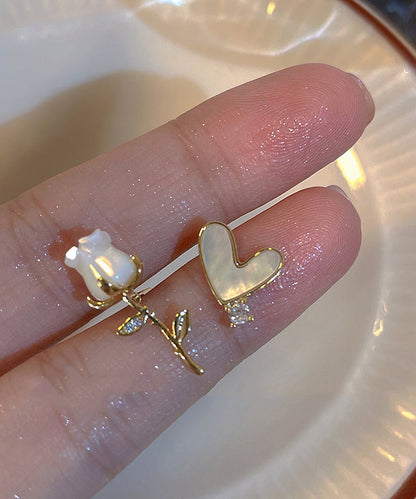 Rose Stud Gold Overgild And Copper Fashion Floral Asymmetrical