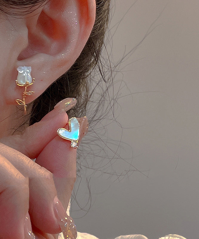 Rose Stud Gold Overgild And Copper Fashion Floral Asymmetrical