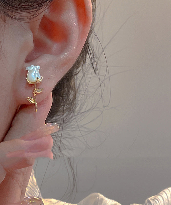 Rose Stud Gold Overgild And Copper Fashion Floral Asymmetrical