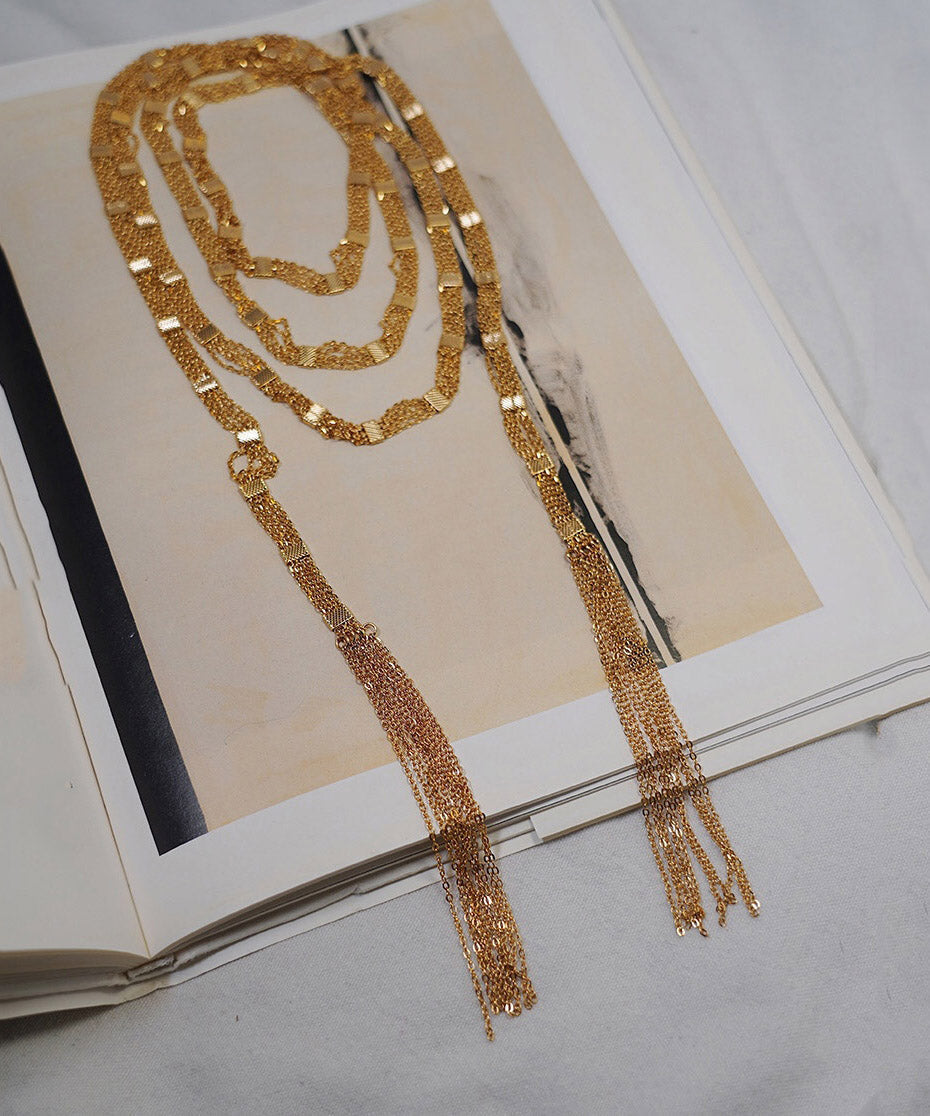 Fashion Gold Copper Overgild Multi Layer Tassel Pendant Necklace YA024