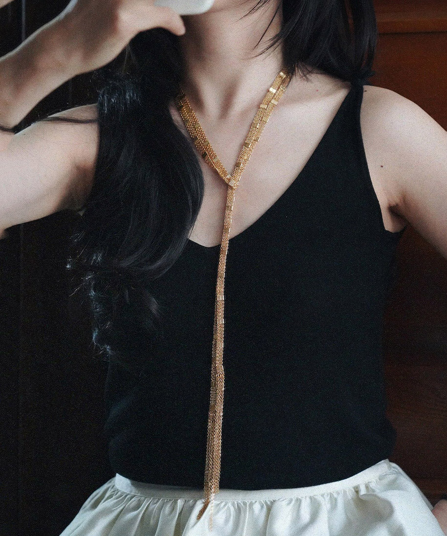 Fashion Gold Copper Overgild Multi Layer Tassel Pendant Necklace YA024