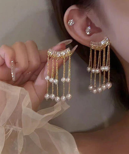 Pearl Gold Drop Copper Earrings Fashion Overgild Tassel