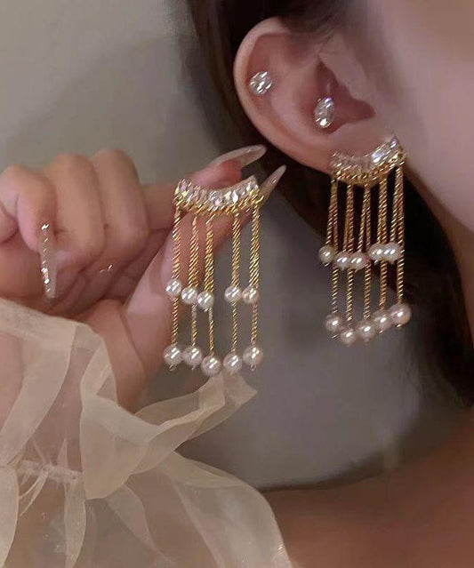 Pearl Gold Drop Copper Earrings Fashion Overgild Tassel