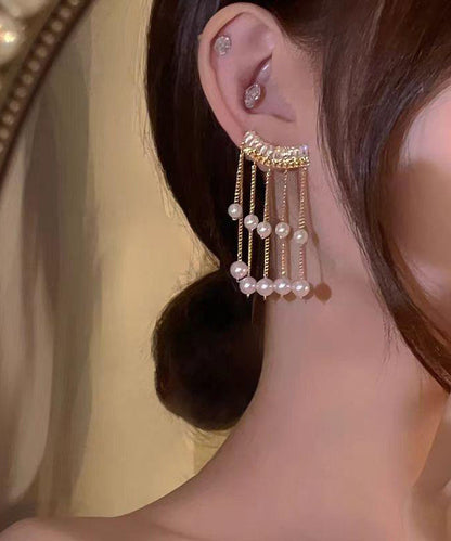 Pearl Gold Drop Copper Earrings Fashion Overgild Tassel