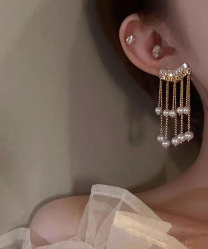 Pearl Gold Drop Copper Earrings Fashion Overgild Tassel
