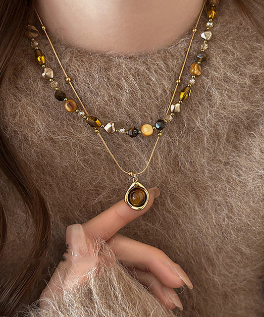 Fashion Copper Tiger Pendant Gold Eye Beading Overgild Stone