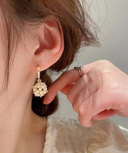 Pearl Gold Overgild Drop Earrings Fashion Zircon Spherical Copper