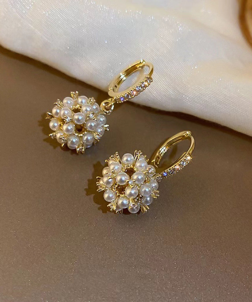 Pearl Gold Overgild Drop Earrings Fashion Zircon Spherical Copper