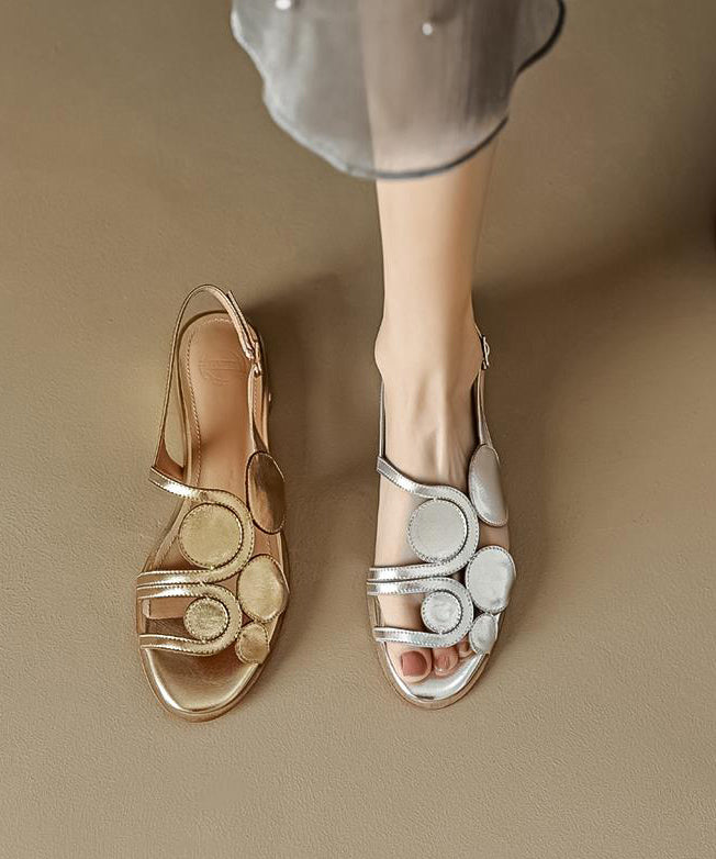 Fashion Gold Splicing Hollow Sheepskin Out Flat Sandals