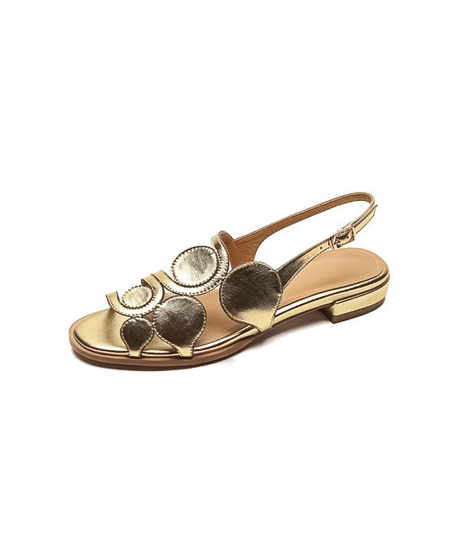 Fashion Gold Splicing Hollow Sheepskin Out Flat Sandals