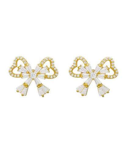 Fashion Gold Sterling Silver Alloy Zircon Bow Stud Earrings KX1001