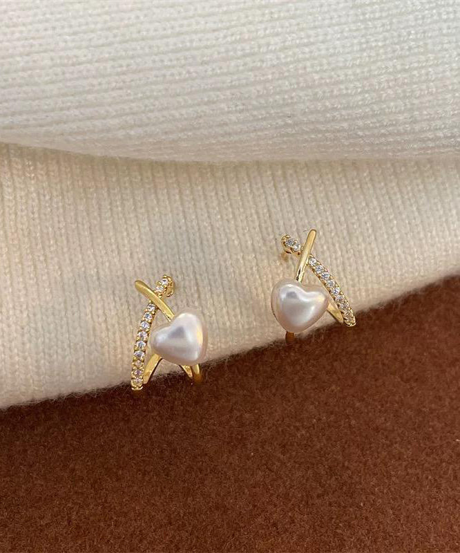Fashion Gold Sterling Silver Overgild Zircon Pearl Stud Earrings YD015