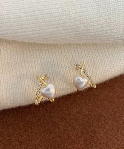 Fashion Gold Sterling Silver Overgild Zircon Pearl Stud Earrings YD015
