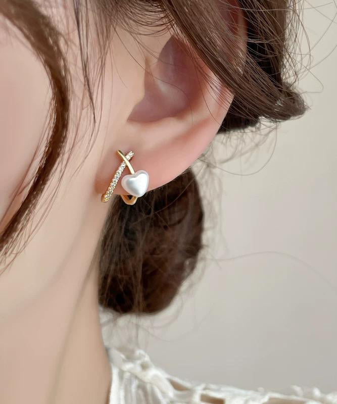 Fashion Gold Sterling Silver Overgild Zircon Pearl Stud Earrings YD015