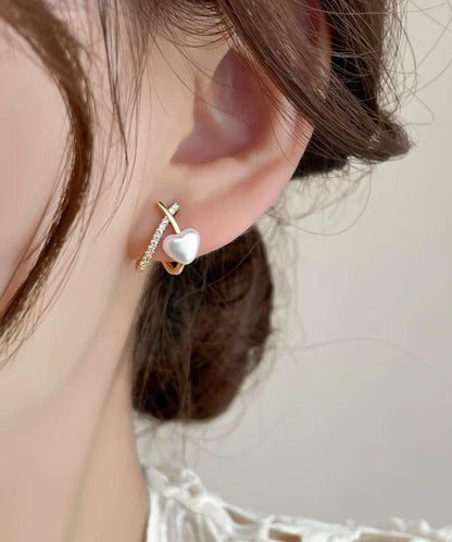 Fashion Gold Sterling Silver Overgild Zircon Pearl Stud Earrings YD015