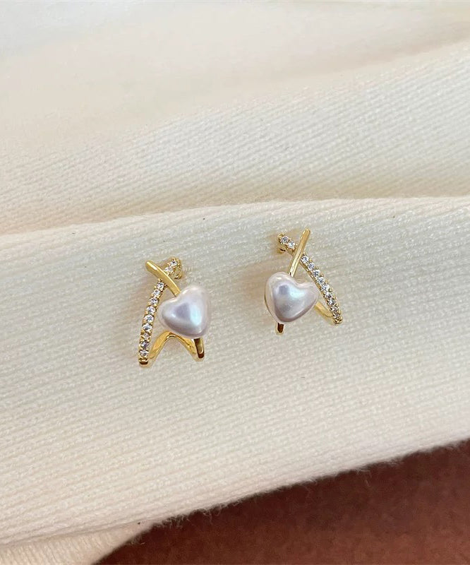 Fashion Gold Sterling Silver Overgild Zircon Pearl Stud Earrings YD015