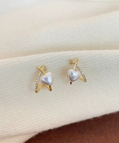 Fashion Gold Sterling Silver Overgild Zircon Pearl Stud Earrings YD015