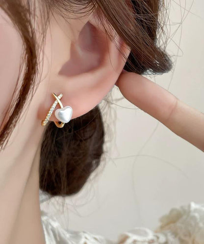 Fashion Gold Sterling Silver Overgild Zircon Pearl Stud Earrings YD015