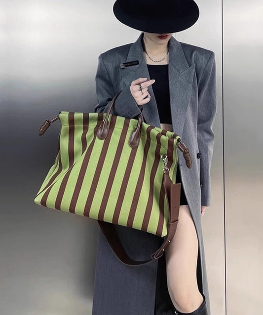 Green Faux Leather Fashion Bags Shoulder Capacity Striped Large