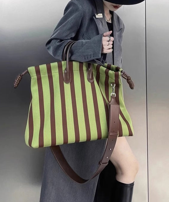 Green Faux Leather Fashion Bags Shoulder Capacity Striped Large