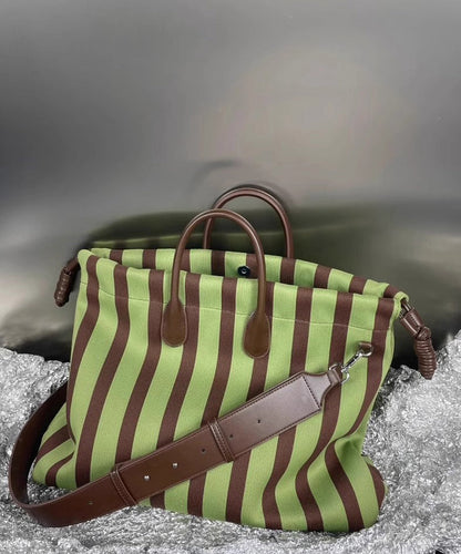 Green Faux Leather Fashion Bags Shoulder Capacity Striped Large