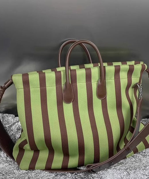 Green Faux Leather Fashion Bags Shoulder Capacity Striped Large