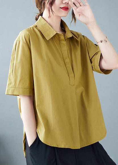 Cotton Patchwork Summer Pan Collar Peter Fashion Khaki Shirts