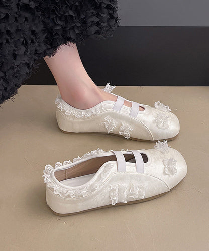 Silver Shoes Fashion Lace Splicing Flat Faux Leather