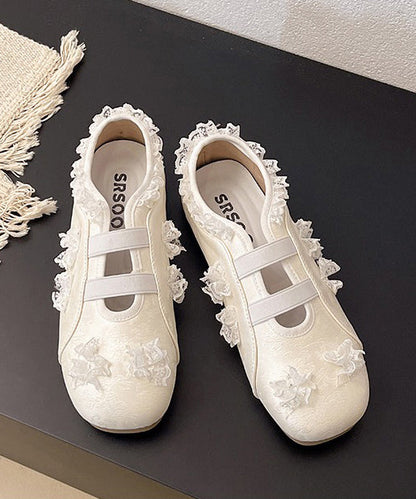 Silver Shoes Fashion Lace Splicing Flat Faux Leather