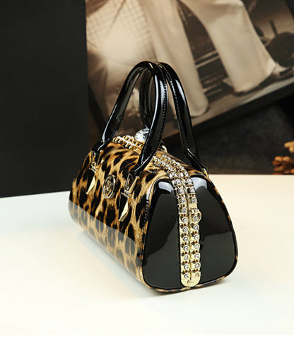Bag Zircon Leather Calf Fashion Tote Leopard