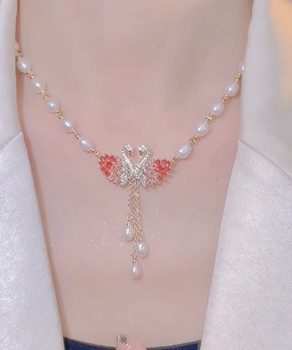 Fashion Light Purple Copper Overgild Swan Pearl Pendant Necklace YD044