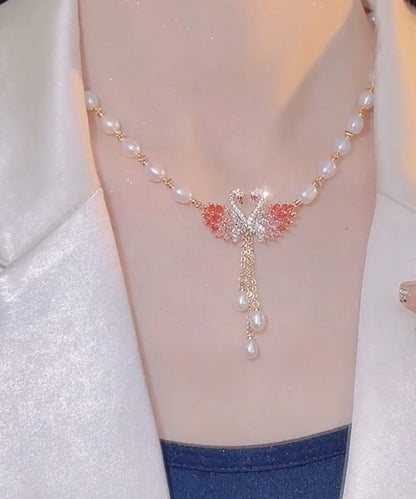 Fashion Light Purple Copper Overgild Swan Pearl Pendant Necklace YD044