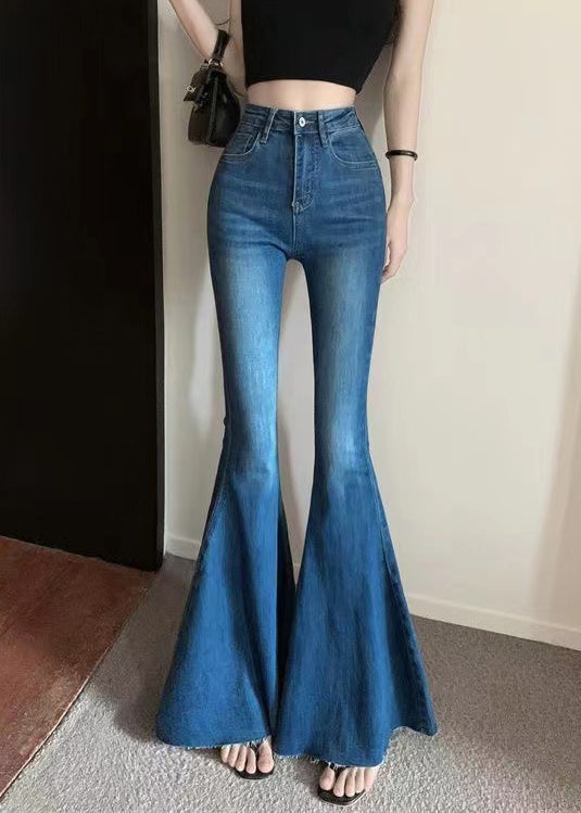 Fashion Navy Tummy Control Denim Bell-bottom Trousers Spring YF032