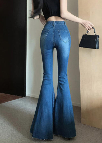 Fashion Navy Tummy Control Denim Bell-bottom Trousers Spring YF032