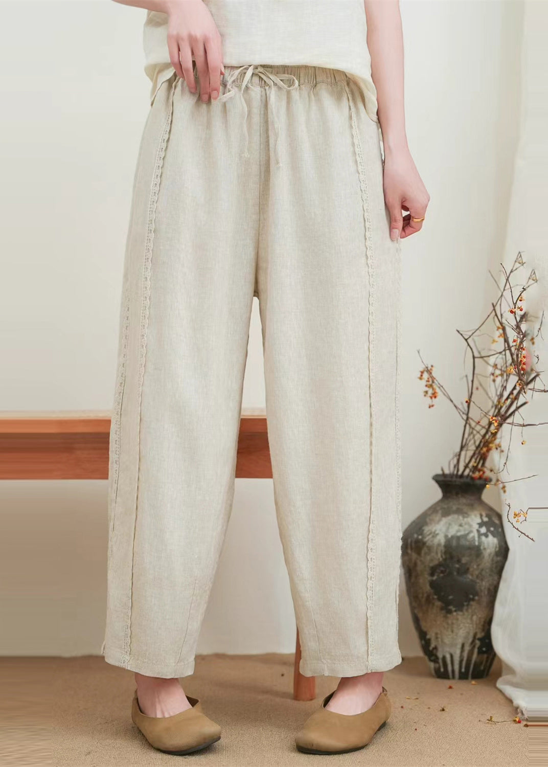 Lace Pants Patchwork Orange Oversized Summer Fashion