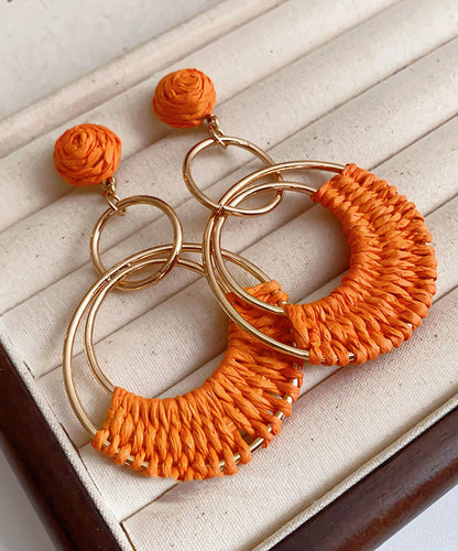 Fashion Orange Sterling Silver Alloy Straw Plaited Article Drop Earrings AB1084