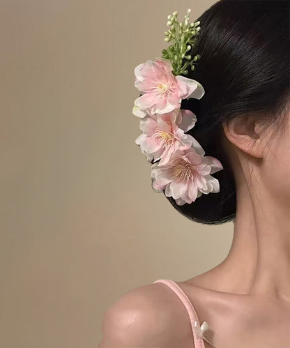 Pink Floral Alloy Hairpin Fashion Fabric