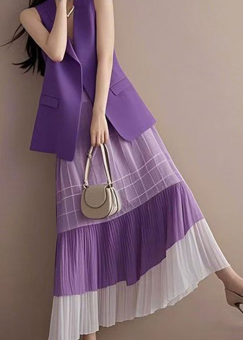 Pieces Pink Skirts Two And V Fashion Neck Waistcoat Set Wrinkled