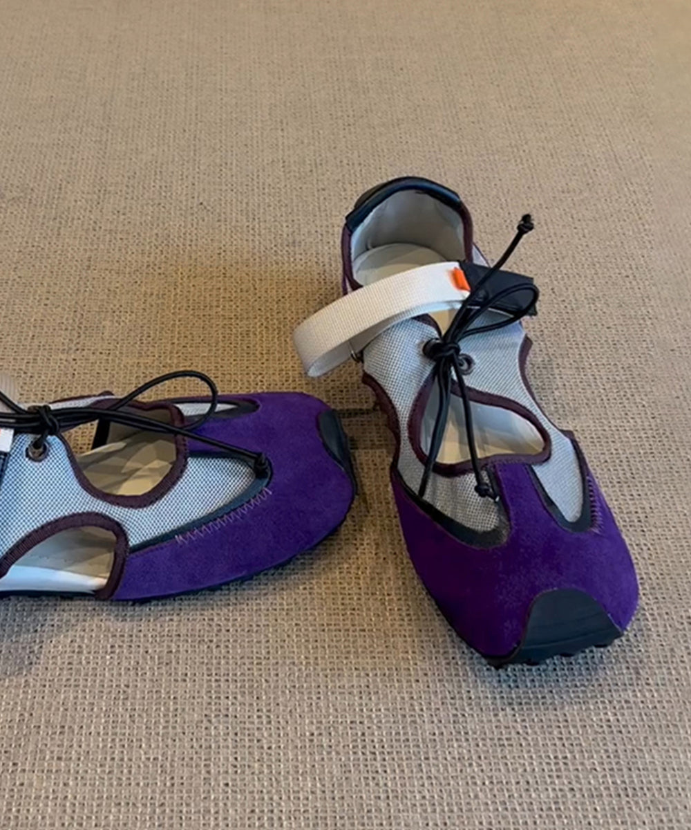 Shoes Hollow Fashion Splicing Women Up Flat Out For Purple Lace