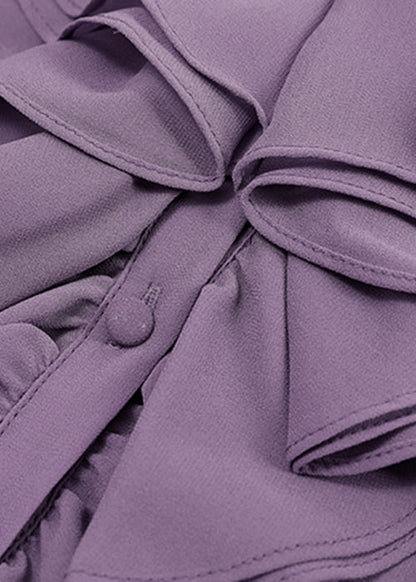 Shirt Purple Bracelet Ruffled Sleeve Fashion Chiffon Solid