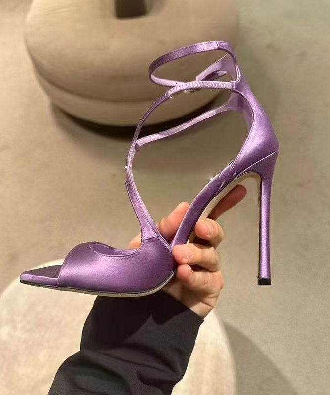 Sandals Purple Toe Fashion Satin Stiletto Peep Splicing
