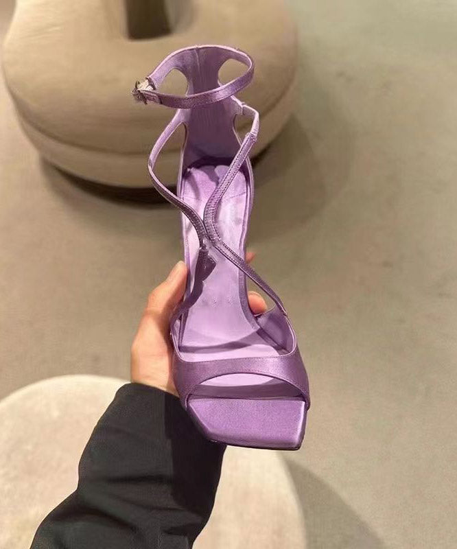 Sandals Purple Toe Fashion Satin Stiletto Peep Splicing