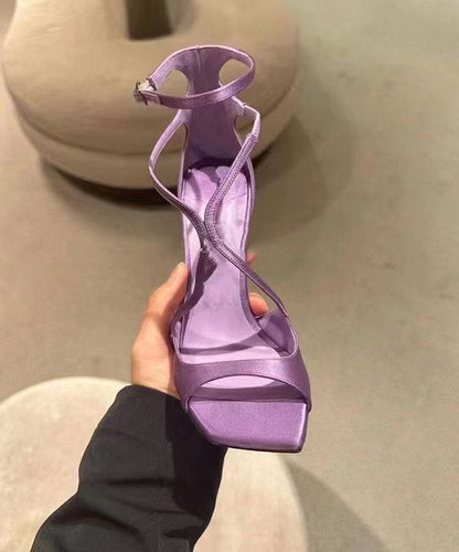 Sandals Purple Toe Fashion Satin Stiletto Peep Splicing