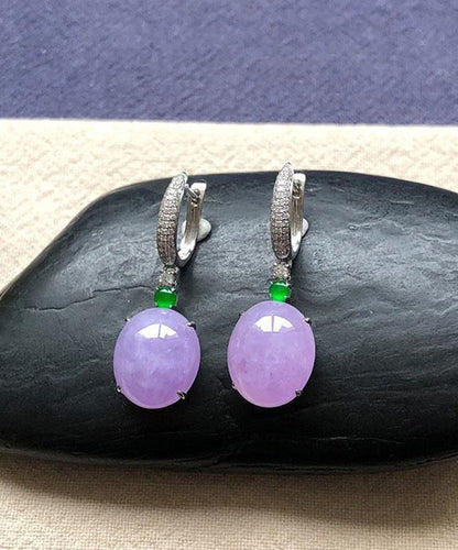 Fashion Purple Sterling Silver Inlaid Zircon Jade Drop Earrings AC1034