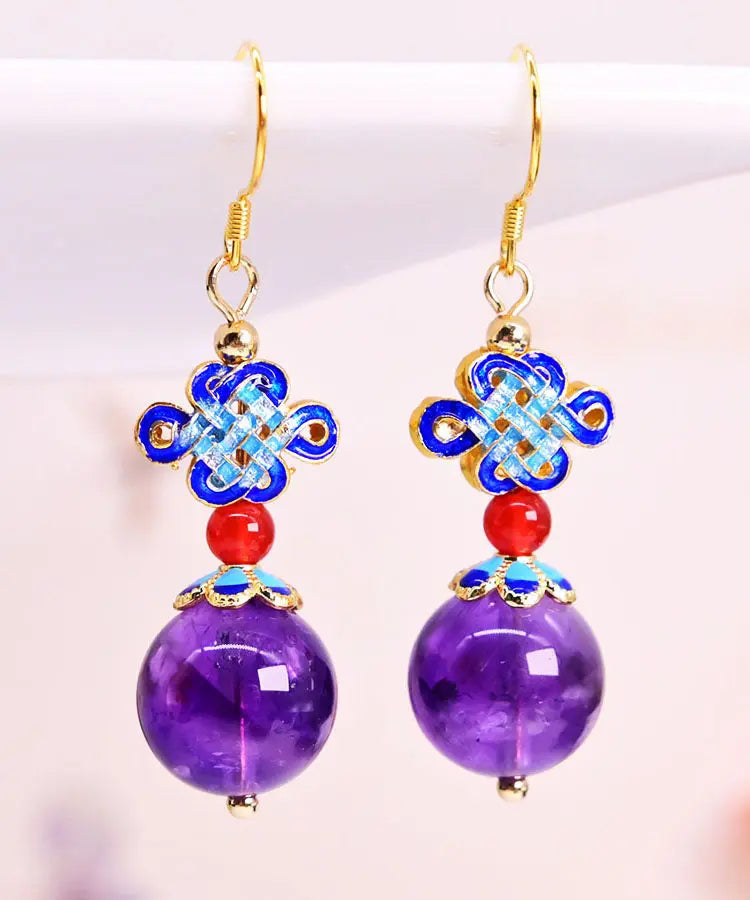 Fashion Purple Sterling Silver Overgild Crystal Zircon Drop Earrings Ada Fashion