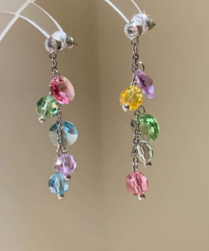 Copper Tassel Fashion Zircon Earrings Drop Overgild Rainbow