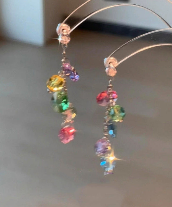 Copper Tassel Fashion Zircon Earrings Drop Overgild Rainbow