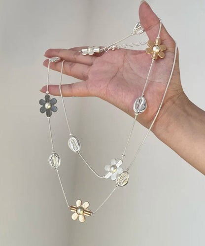 Gratuated Fashion Bead Rainbow Alloy Floral Necklace Metal Zircon