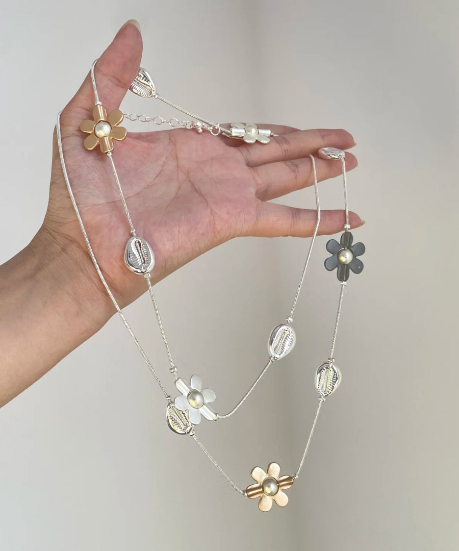 Gratuated Fashion Bead Rainbow Alloy Floral Necklace Metal Zircon